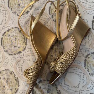 Loeffler Randall Gold Wedge Sandals | Size 8